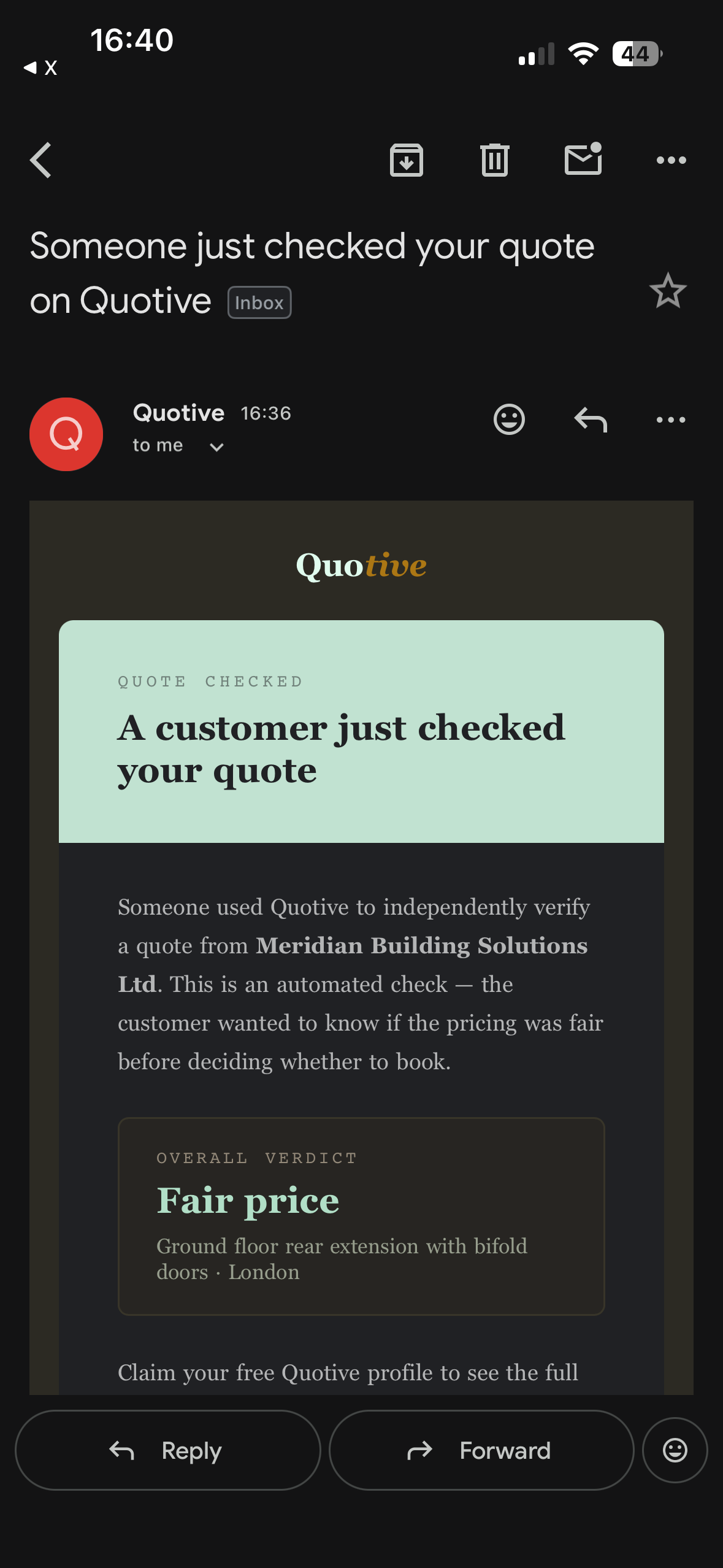 Business notification email