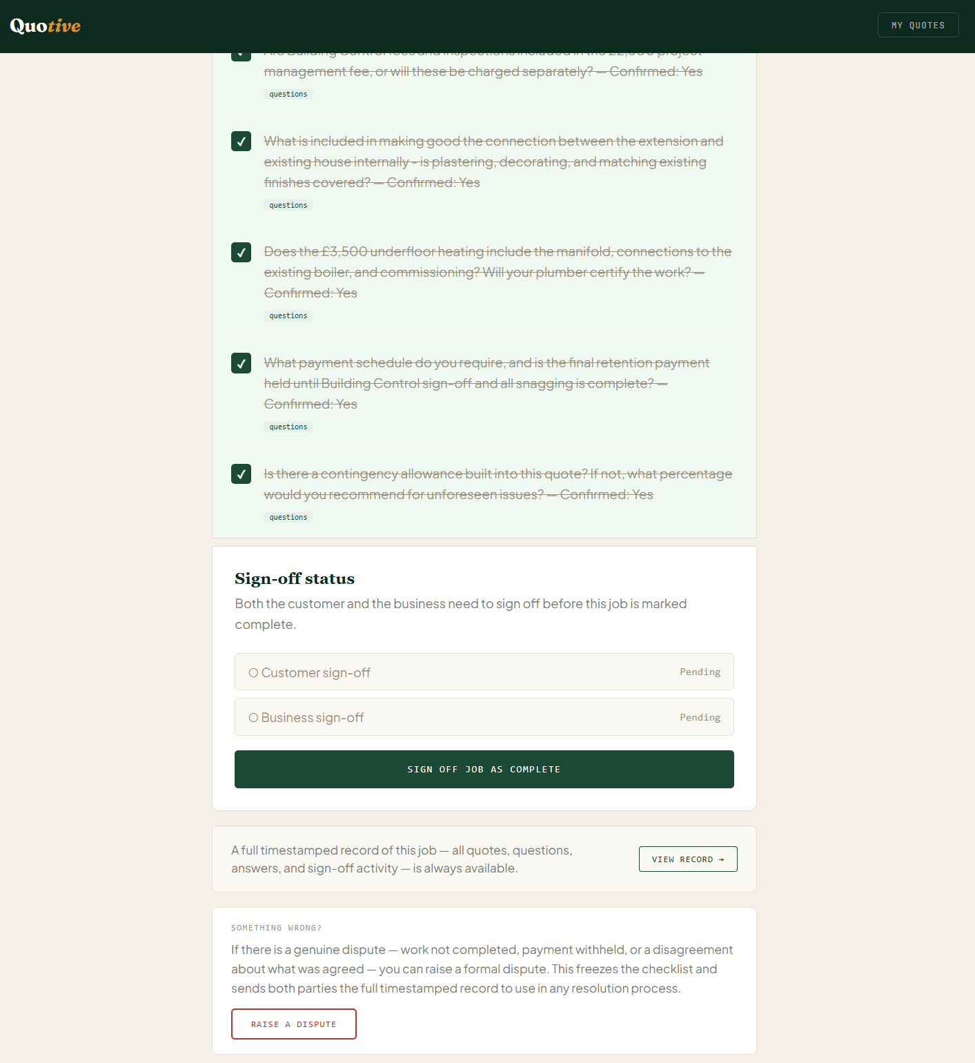 Completion checklist